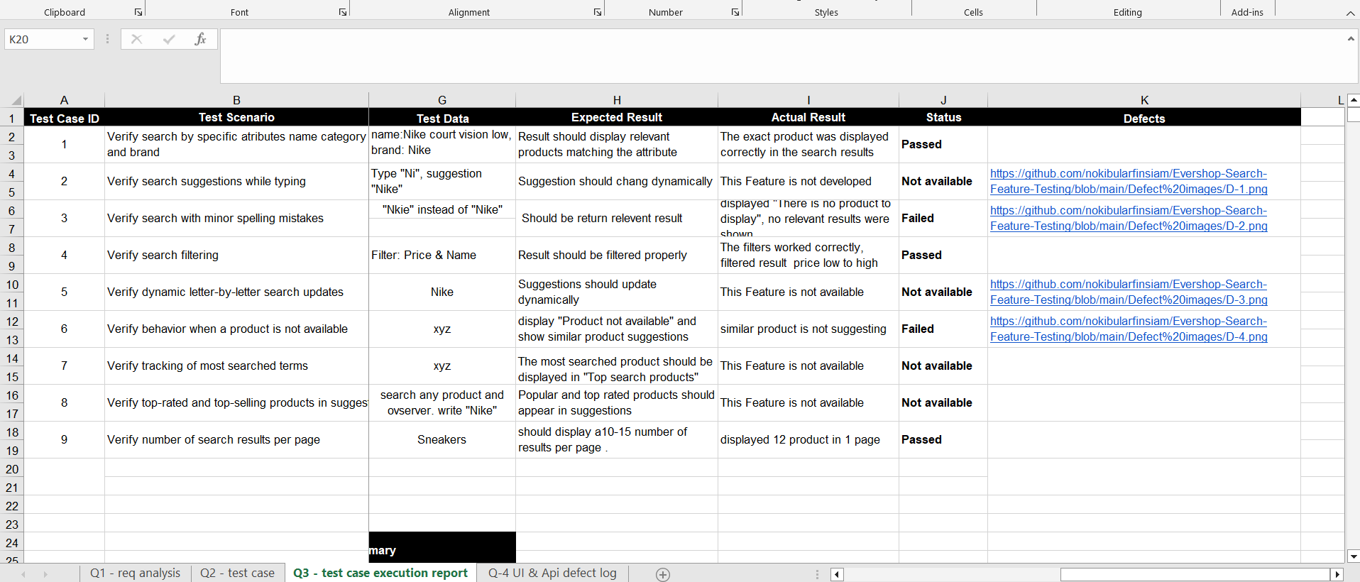 Evershop Search Feature Testing